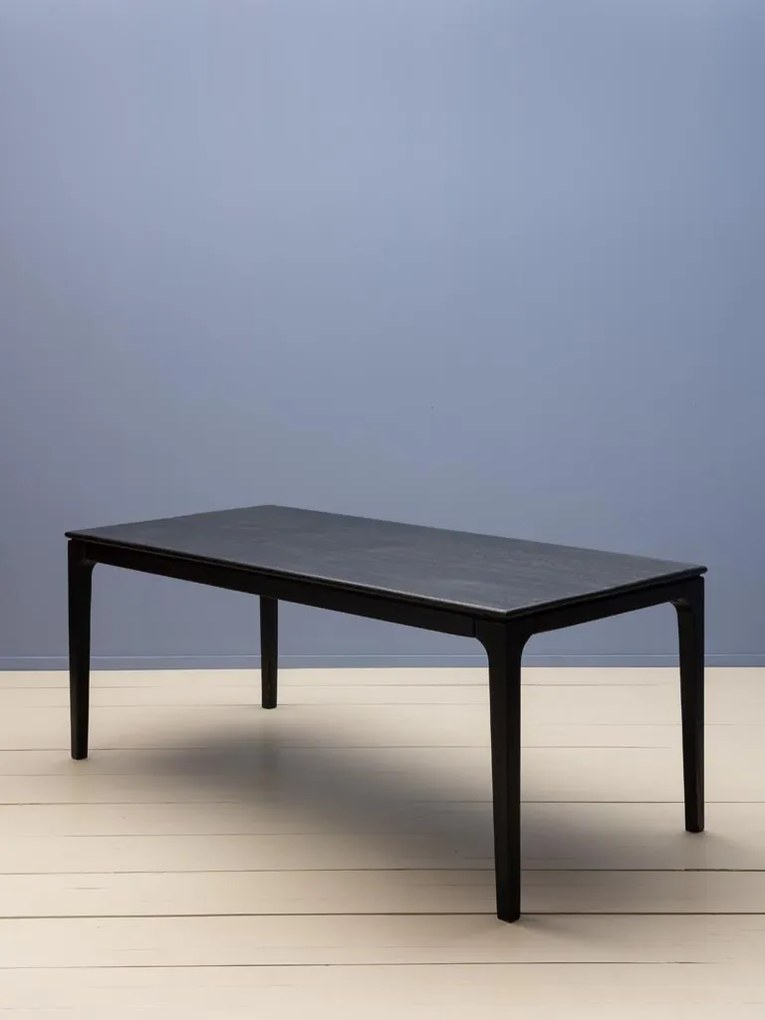 Masă de dining din lemn de mango, negru, finisaj satinat, 190×90×76 cm, „Upsilon"
