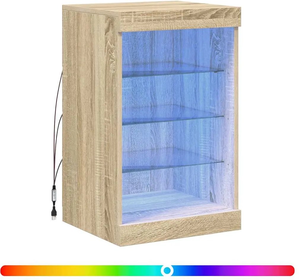 vidaXL Servantă cu lumini LED, stejar sonoma, 41x37x67 cm