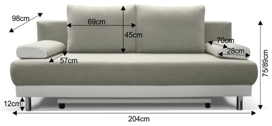 Canapea extensibilă, gri deschis/alb, FERDI