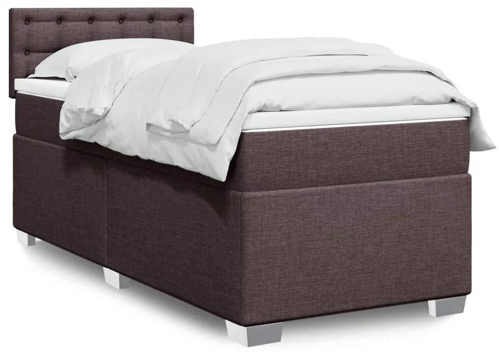 vidaXL Pat box spring cu saltea, maro închis, 90x200 cm, textil
