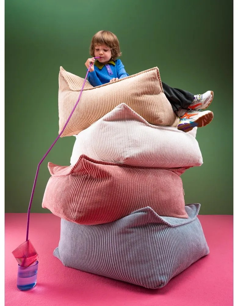 Fotoliu puf pentru copii roz cu tapițerie din catifea reiată Square – Wigiwama