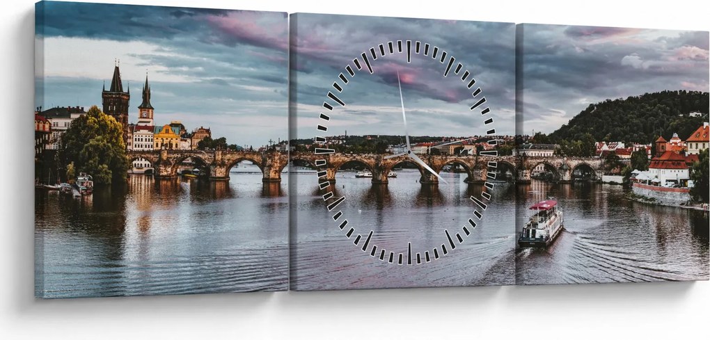 Tablou cu Vltava (cu ceas) (90x30 cm)