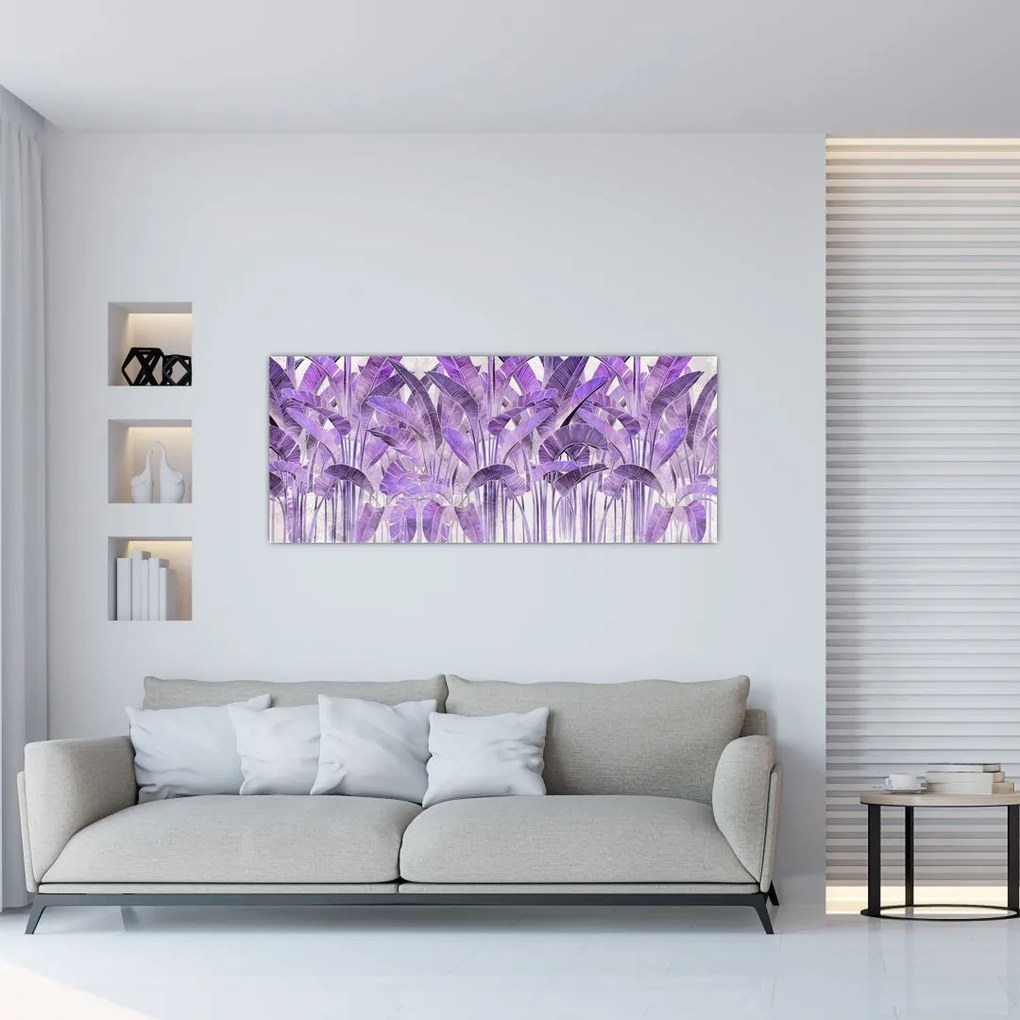 Tablou - Frunze violet în tencuială (120x50 cm)