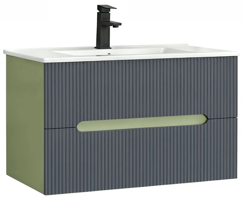 Trent 80 dulap de baie inferior cu chiuvetă ceramică (2 sertare) verde fistic-gri antracit