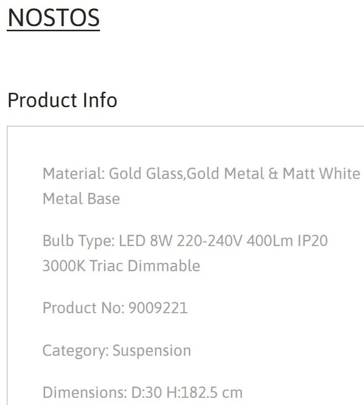 Pendul LED design decorativ NOSTOS Gold, NVL-9009221