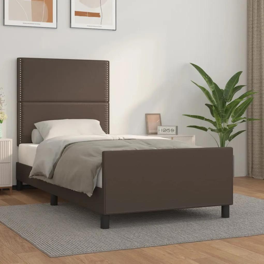 3125497 vidaXL Cadru de pat cu tăblie, maro, 100x200 cm, piele ecologică