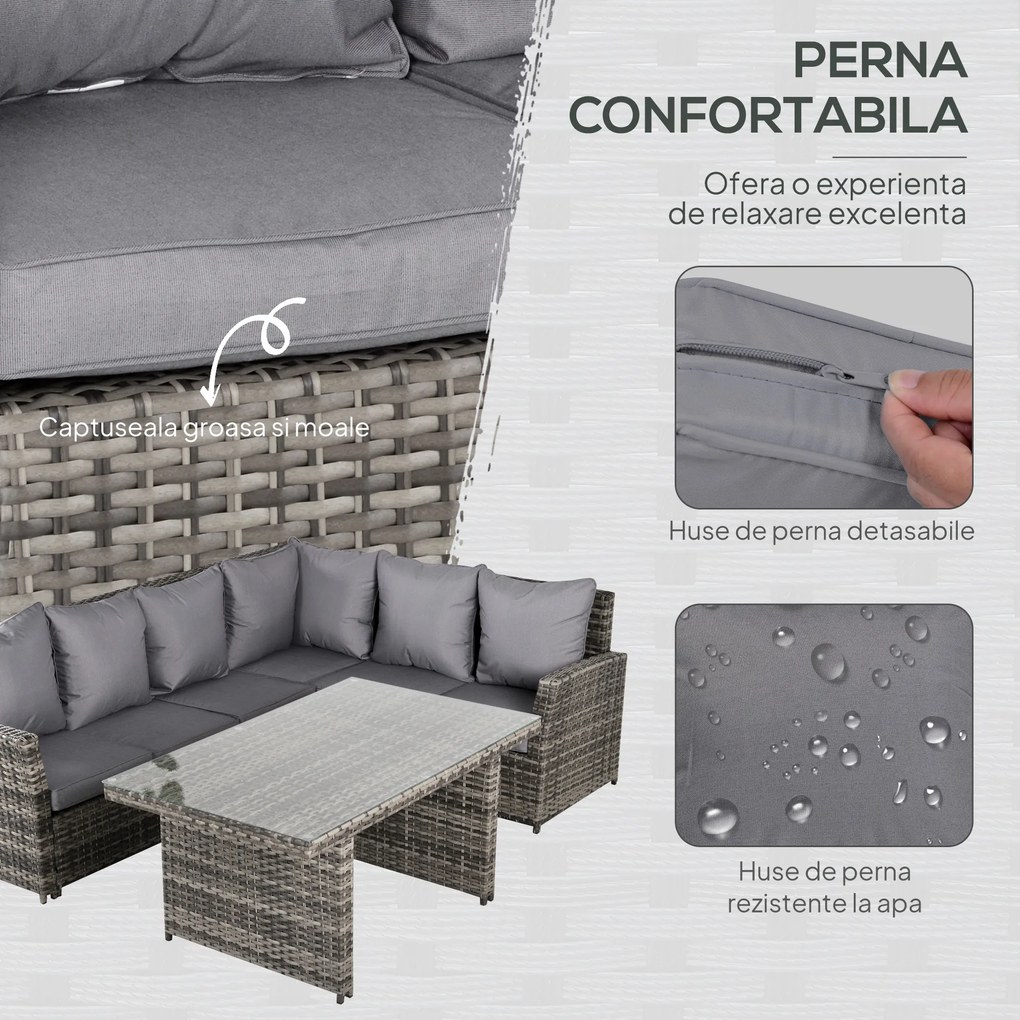 Outsunny Set Mobilier de Gradina 3 Piese, 2 Canapele Exterioare + Masa de Cafea, Ratan Sintetic Rezistent la Intemperii, Gri | Aosom Romania
