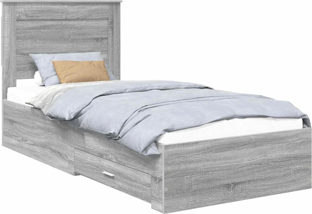 vidaXL Cadru de pat Sonoma gri și argintiu 75 x 190 cm Lemn compozit