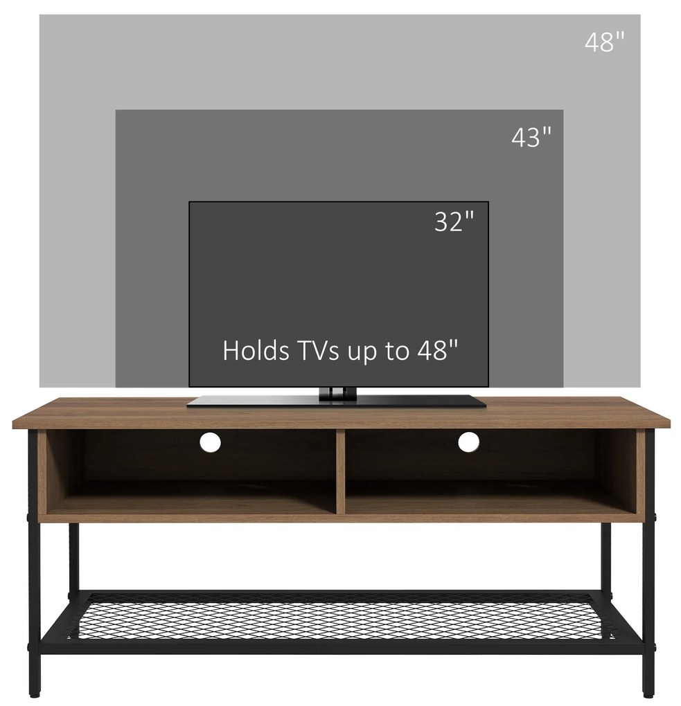 Dulap SuportTV pana la 48" in Stil Industrial, Mobiler Jos cu Rafturi din Lemn si Otel, 110x40x48cm, Maro si Negru HOMCOM | Aosom Romania