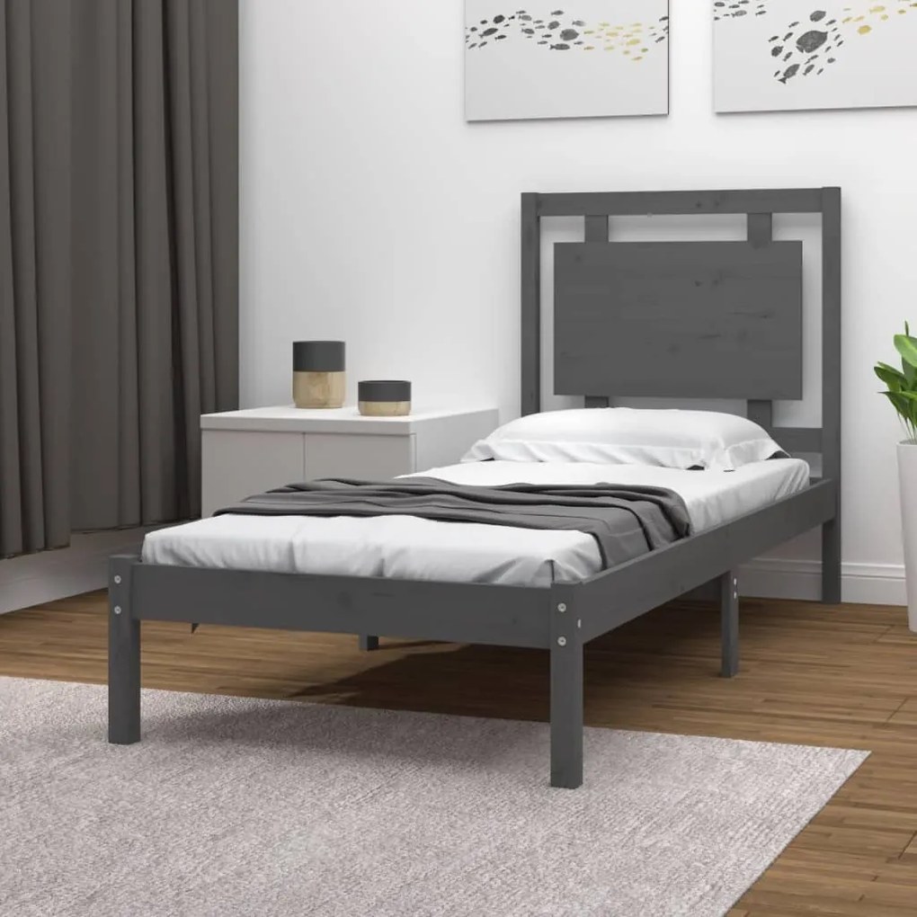 3105502 vidaXL Cadru de pat single, gri, 90x190 cm, lemn masiv