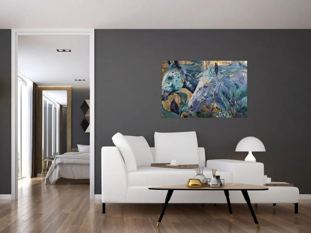 Tablou - Cai cu fundal auriu (90x60 cm)