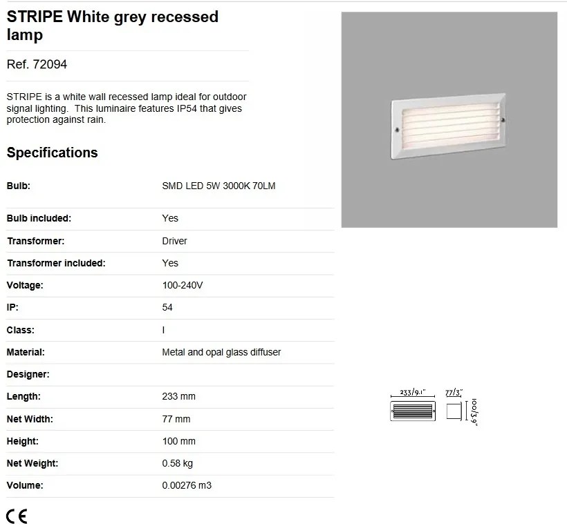 Spot LED incastrabil de exterior IP54 iluminat ambiental STRIPE alb