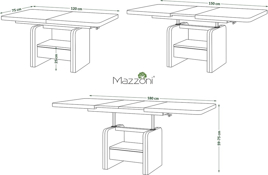 Mazzoni LEXUS Stejar Maro/Bej (Șampanie) - MĂSUȚĂ DE CAFEA EXTENSIBILĂ MODERNĂ