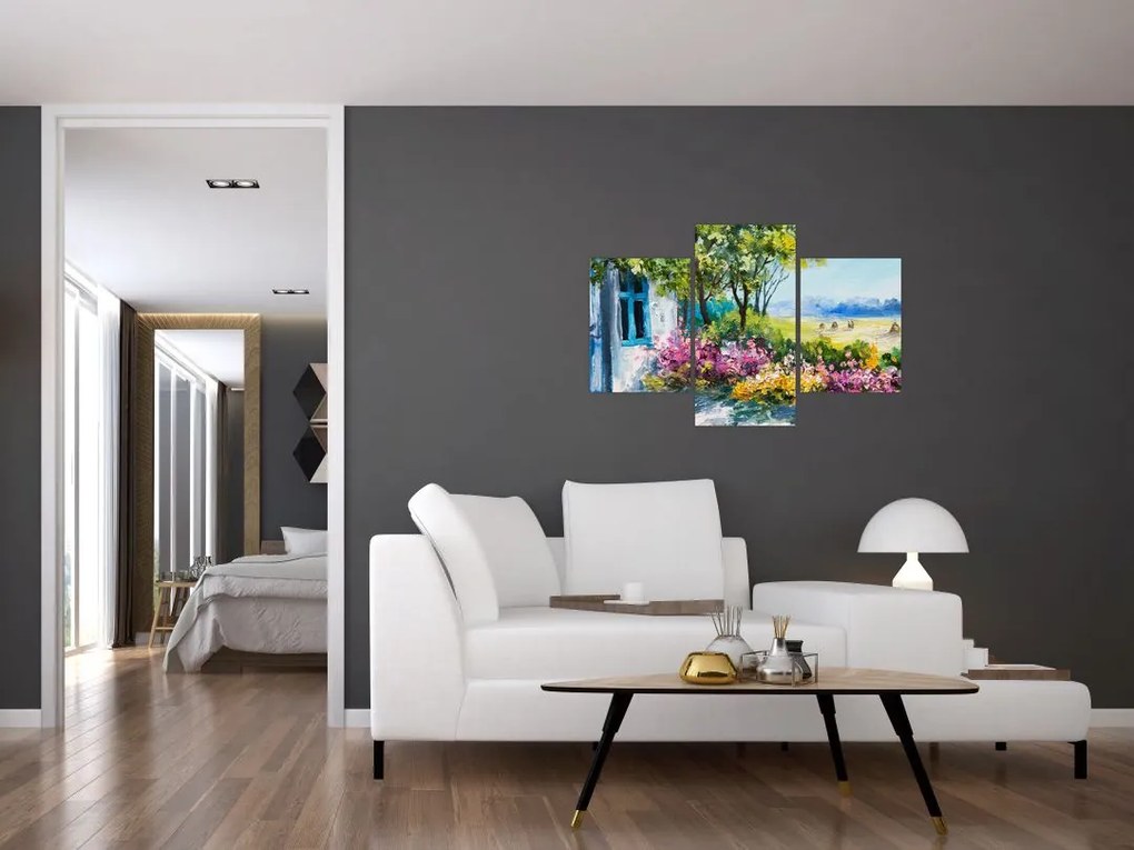 Tablou - Grădina din fața casei, pictură în ulei (90x60 cm)