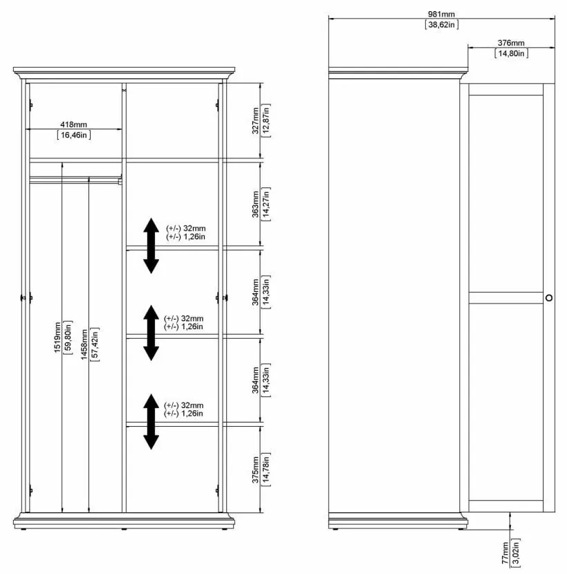Șifonier alb 96x201 cm Paris – Tvilum