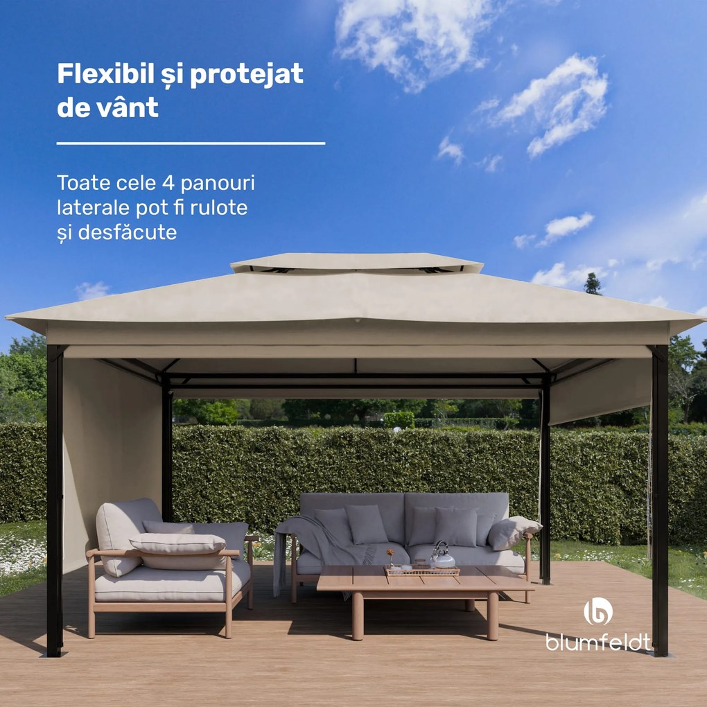 Blumfeldt Grandezza Cortina foișor de grădină 3x4 m, rezistent la intemperii, acoperit cu pulbere, jaluzele laterale