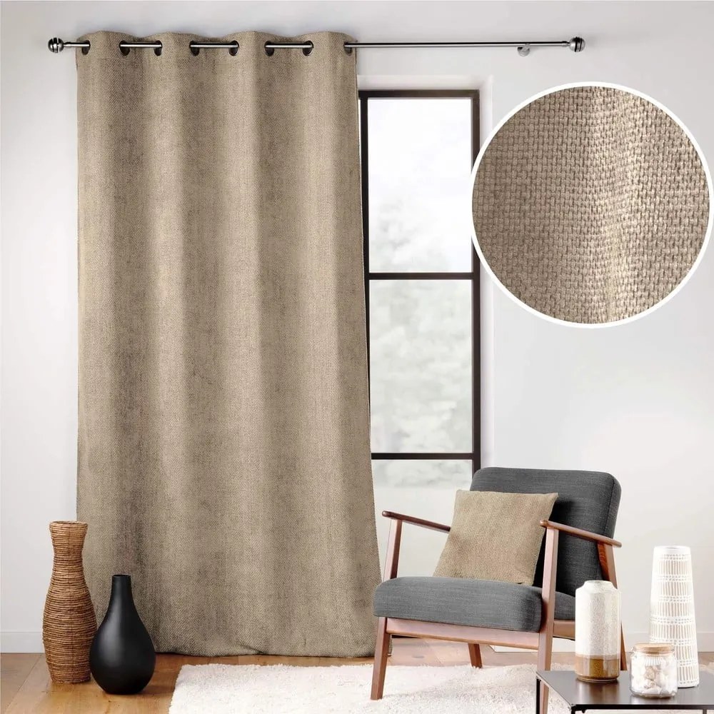 Draperie maro deschis din janilie 140x260 cm Leo – douceur d'intérieur