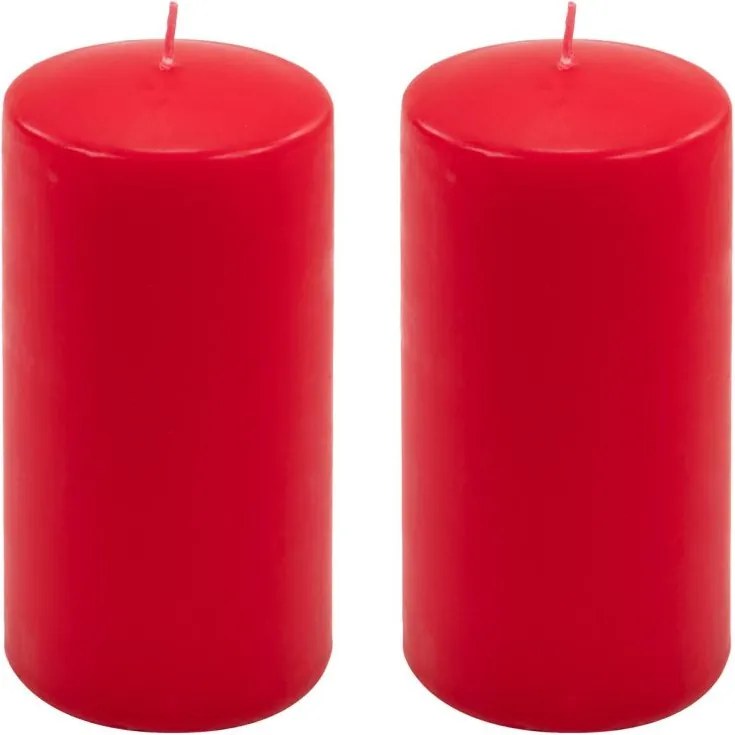 Set de lumânări pilon, 15 cm, Ø 7,5 cm, roșu, 2 bucăți
