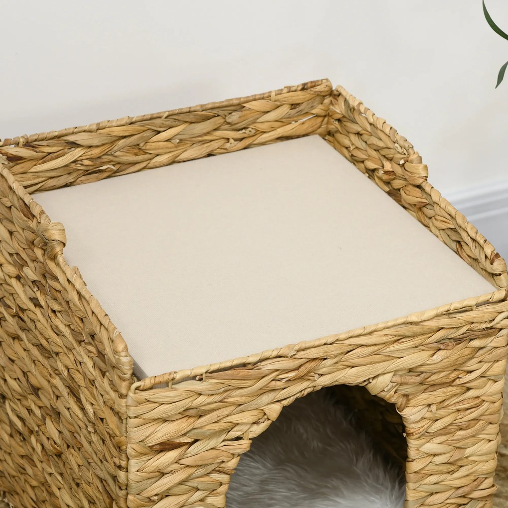 PawHut Cusătură pentru pisici 2 nivele cu 2 perne, 37,5 x 37,5 x 41,5 cm, maro crem | Aosom Romania