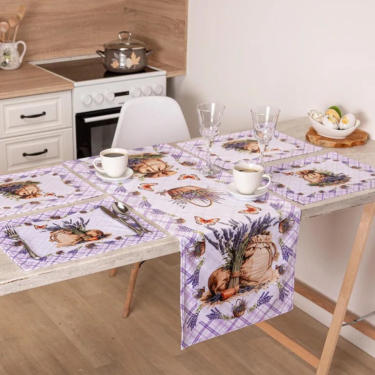 Set de 4 suporturi și traversă de masă LAVANDĂ