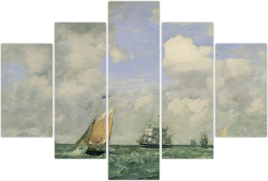 Tablou - Eugène Boudin, Ships and Sailing Boats Leaving Le Havre, reproducere (150x105 cm)