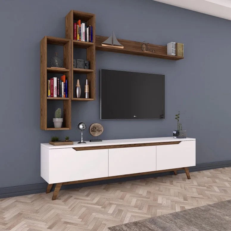 Ansamblu Comoda TV M16-804 Alb-Walnut