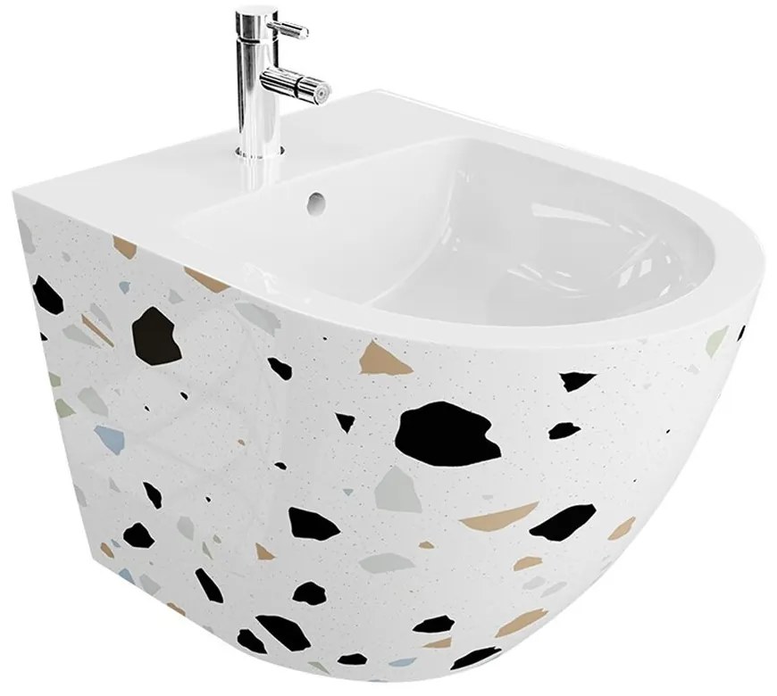 Bideu suspendat Rune Geri St alb-terazzo lucios