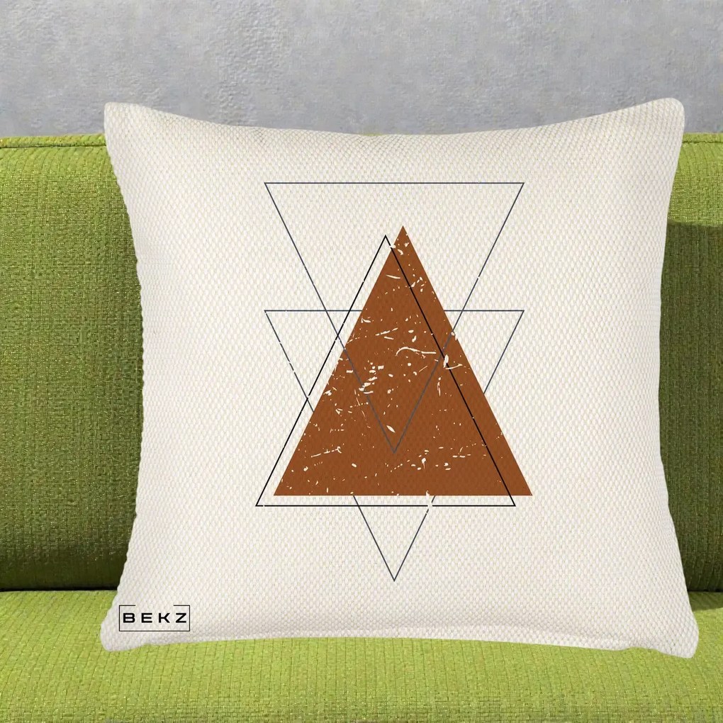 Perna Decorativa Geometric Triunghiuri Sacred, 40x40 cm, Crem Reliefat, Husa Detasabila, Perna Inclusa, BEKZ®