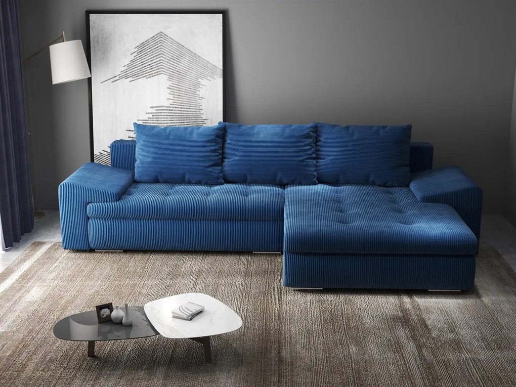 Colțar extensibil dumonde cu ladă de depozitare si sezut confortabil din spuma high-density, Leonardo Zoom Albastru 260x185 cm II