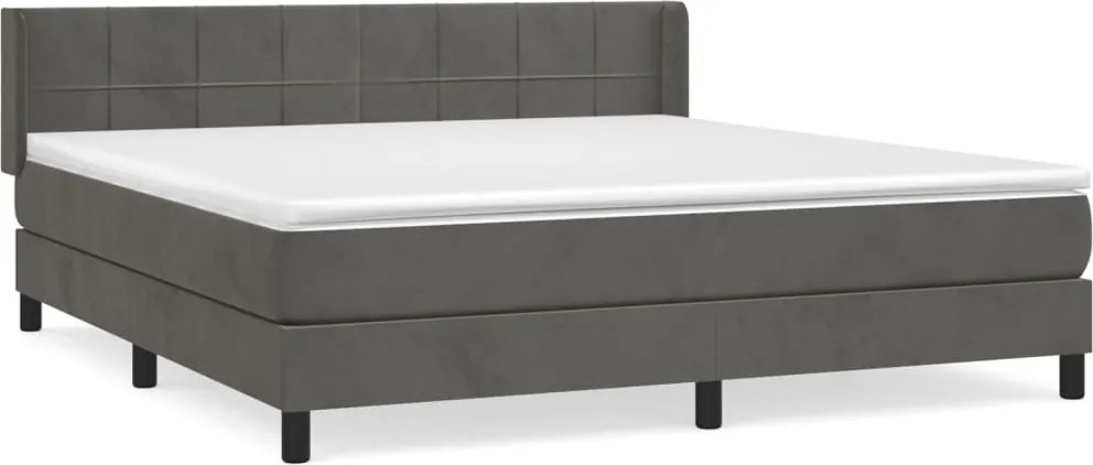 vidaXL Pat box spring cu saltea, gri închis, 160x200 cm, catifea