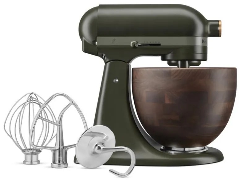 Mixer planetar KitchenAid Artisan Evergreen 5KSM180WSEEG, 300W, 4.7L, Actionare directa, 10 viteze, Cap înclinat, Bol din nuc, Verde inchis/Maro