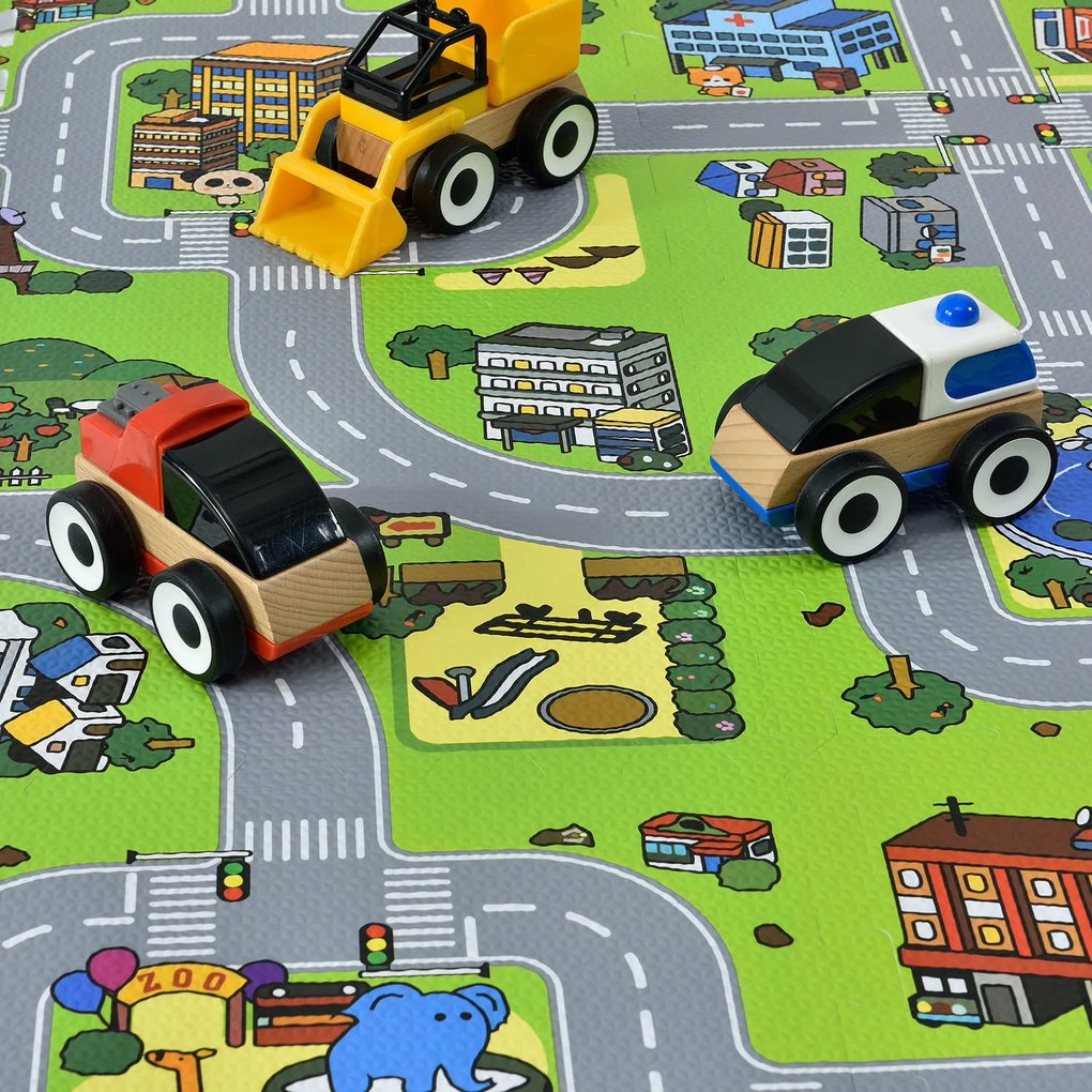 Covor de joacă sub formă de puzzle din 9 piese - strada