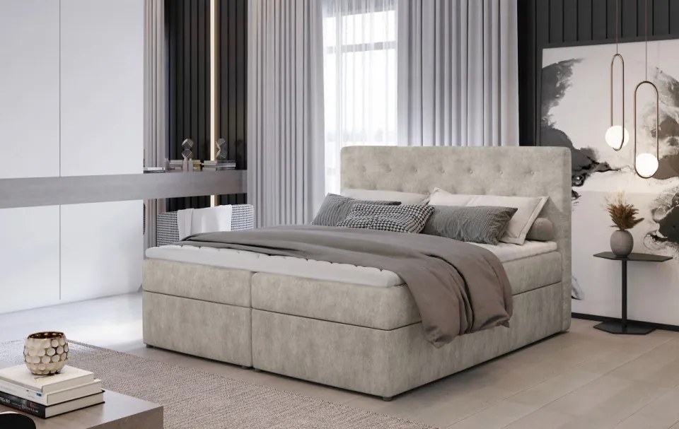 Pat tapitat de tip boxspring, 140x200 cm Loree 141, Eltap (Culoare: Gri inchis / Dora 96)