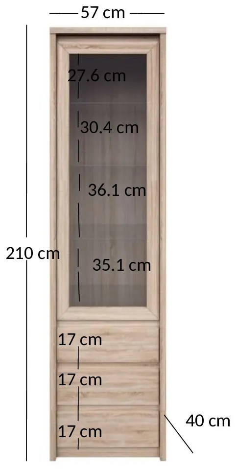 Vitrină Noella 1W3S (Stejar sonoma). 1053123