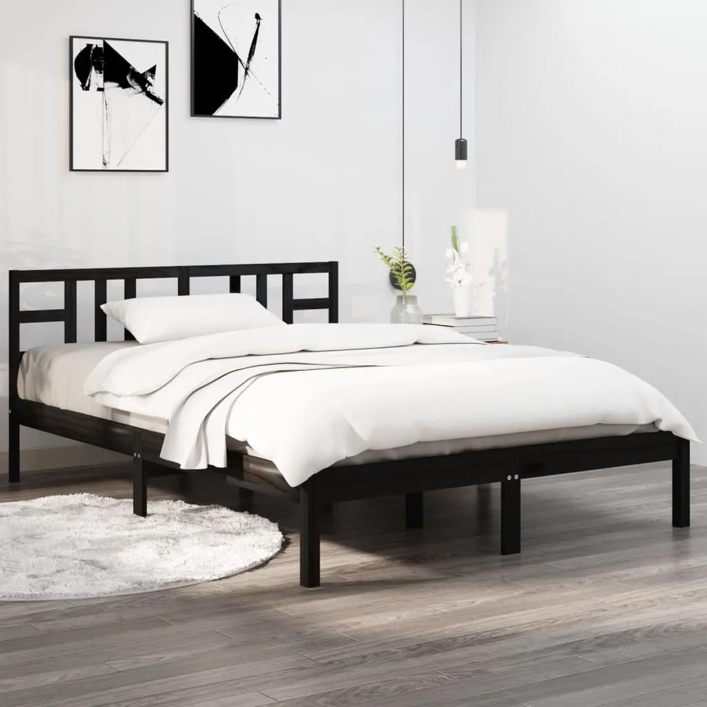 3105379 vidaXL Cadru de pat mic dublu, negru, 120x190 cm, lemn masiv