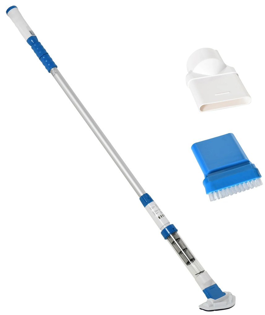 Outsunny Aspirator pentru Piscina Portabil Fara fir cu Stalp Telescopic si Cartus Filtru, 210x17x7cm, Alb si Albastru inchis