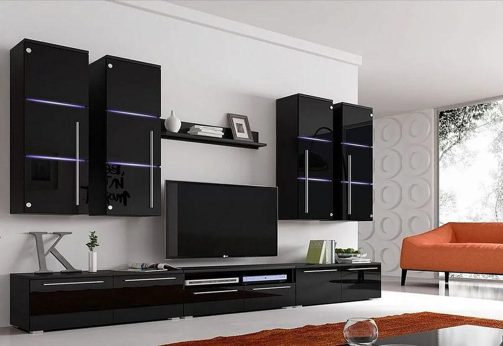 Expedo Mobilă sufragerie LOBO, dulapurile superioare: albe, dulapurile inferioare: negre