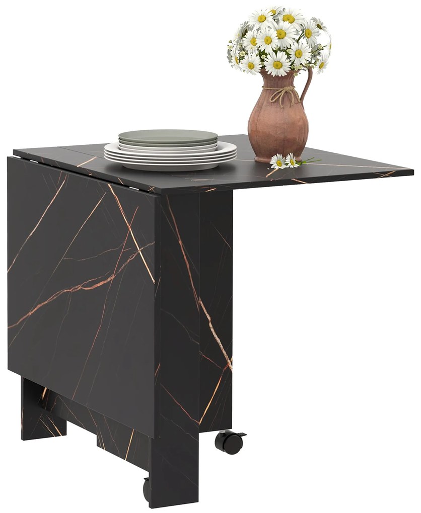 HOMCOM Masă pliabilă de bucătărie masă de dining pliabilă cu 2 aripi 2 roti cu frâne 120 x 80 x 73 cm negru marmorat imitație | Aosom Romania