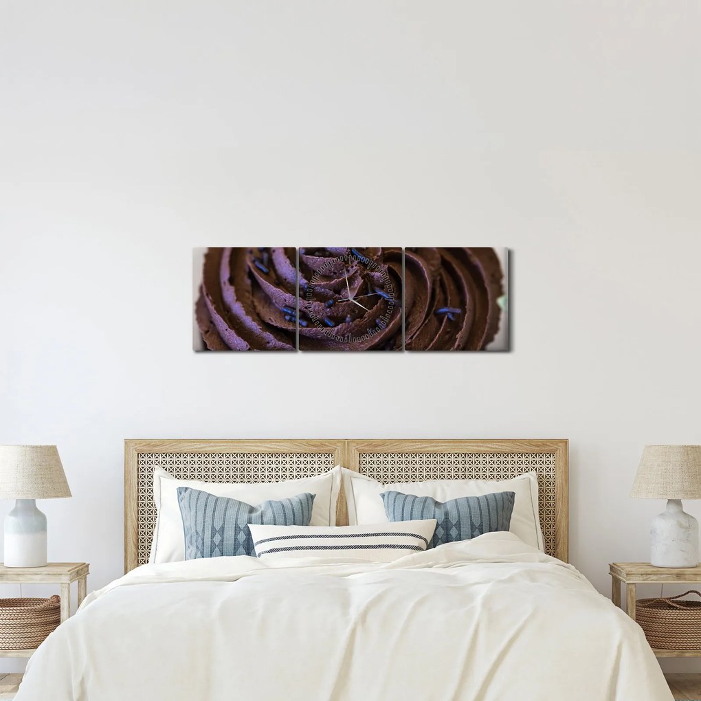 Tablou - Cupcake din ciocolată (cu ceas) (90x30 cm)