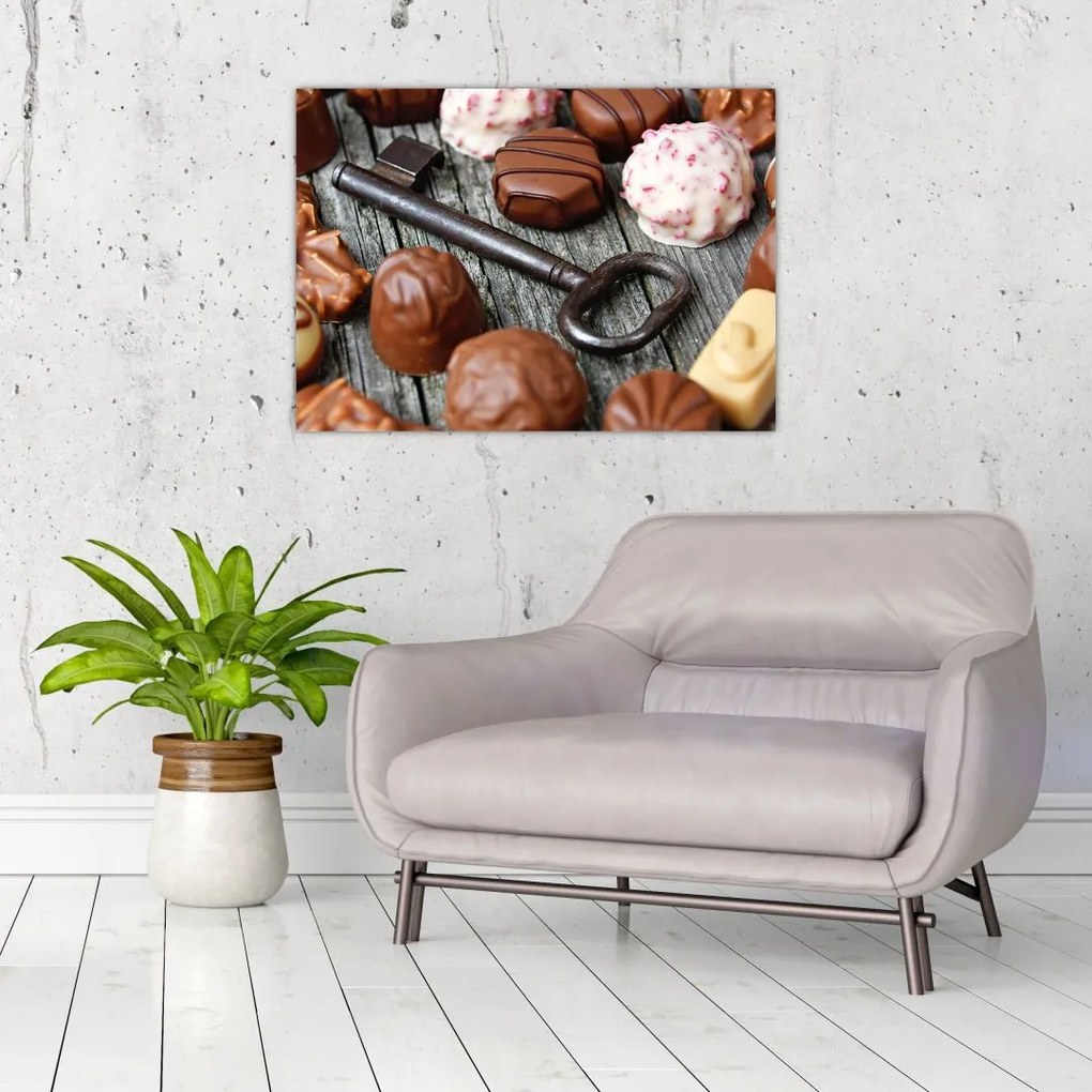 Tablou pe sticlă cu ciocolată și chei (70x50 cm)
