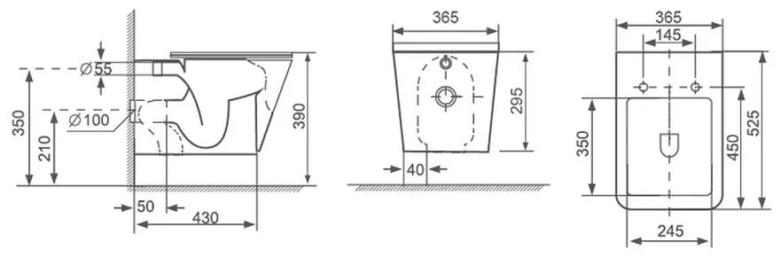 Set vas WC suspendat negru mat, rimless cu capac quick release si soft close, Fluminia Paris