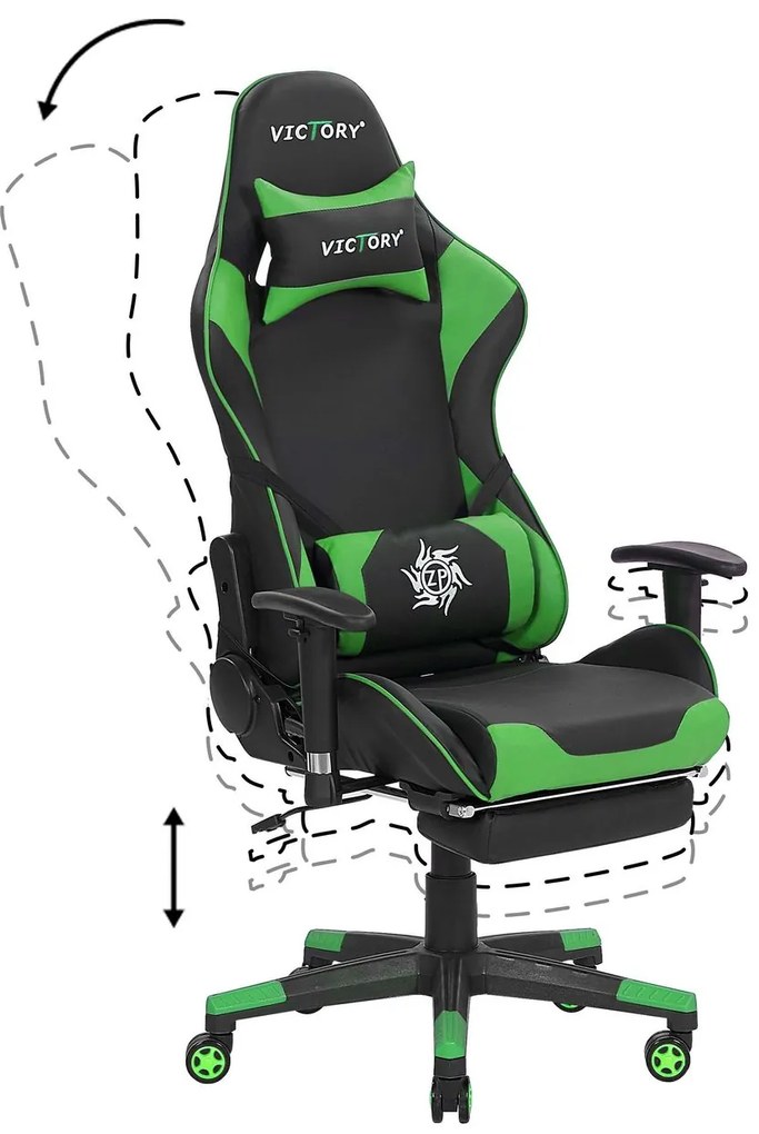 Scaun de birou VITTORE (piele artificială) (negru + verde). 1019108