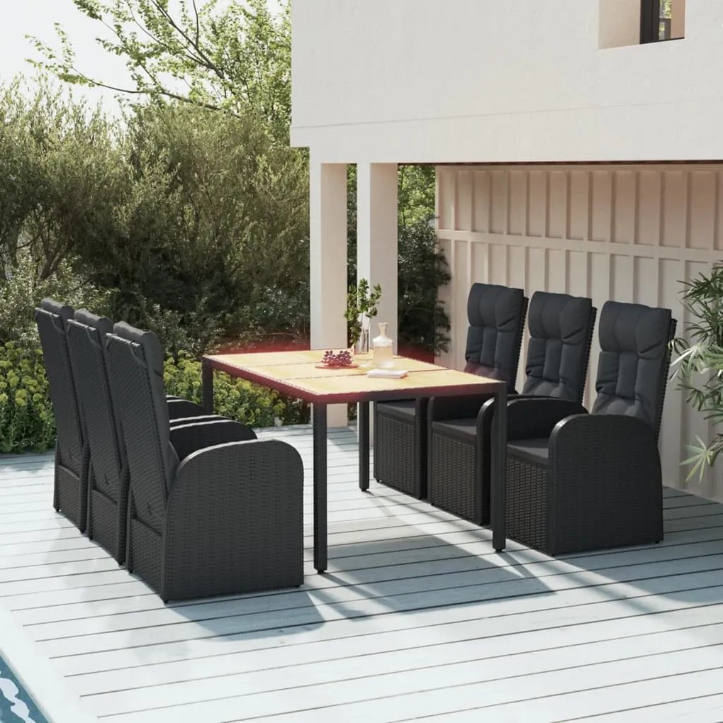 3157601 vidaXL Set mobilier de grădină cu perne, 7 piese, negru, poliratan