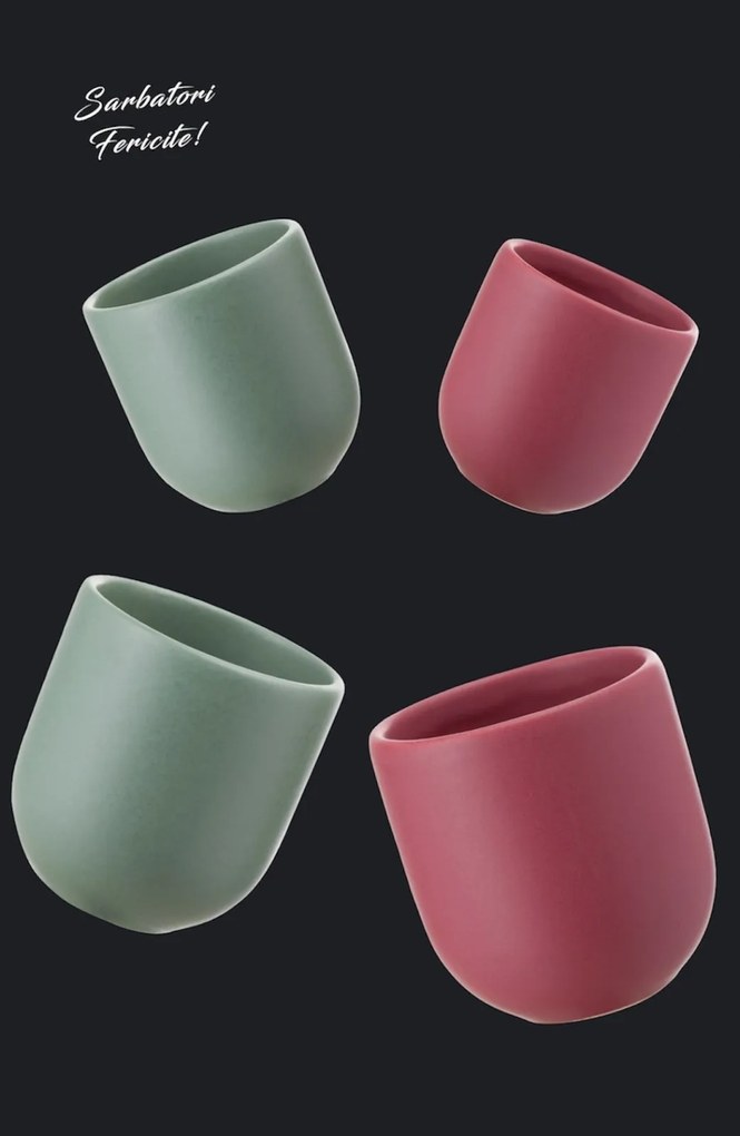 Set Cadou 4 Pahare Ceramica Novum Sarbatori (2 Pahare Rosii Mat 250ml, 2 Pahare Verzi Menta Mat 250ml)