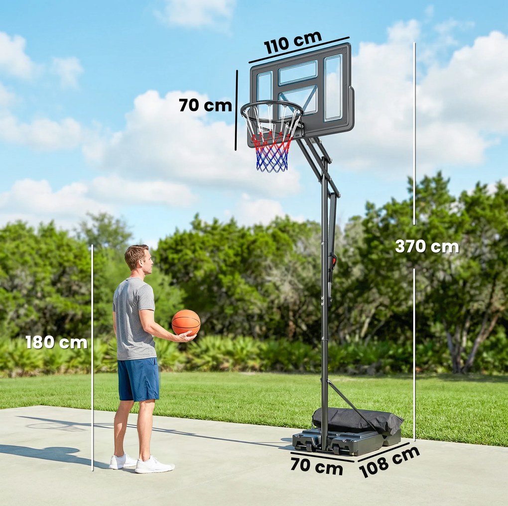 SPORTNOW Coș de Baschet Reglabil 235-305cm, Rezistent la Impact, Negru | Aosom Romania