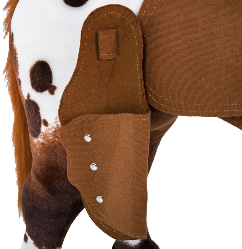 HOMCOM Cal de Pluș în Picior Efecte Sonore Nechezat și Galop Șa calapod frâu 85L x 28l x 60H Maro Alb | Aosom Romania