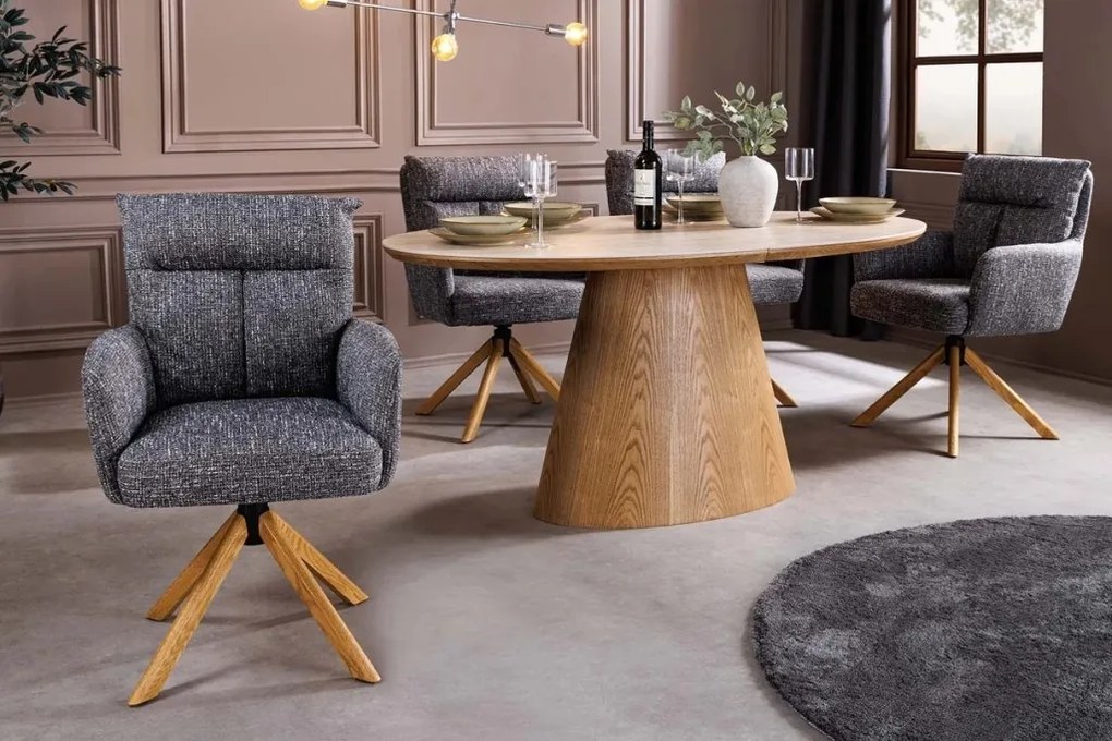 Set de 2 scaune pivotante picioare din lemn Big George gri texturat