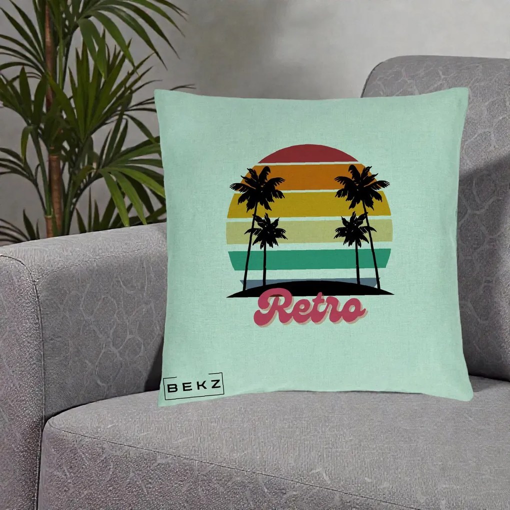 Perna Decorativa Retro Sunset Palmieri, 40x40 cm, Verde Menta, Husa Detasabila, Perna Inclusa, BEKZ®