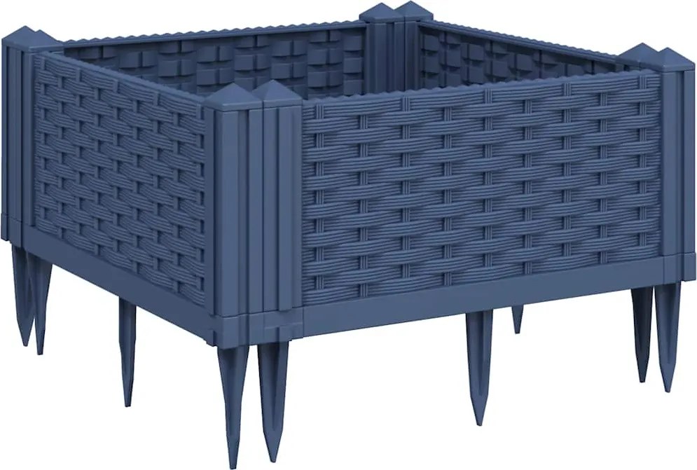 vidaXL Jardinieră de grădină cu țăruși, albastru gri, 42,5x42,5x28,5 cm, PP