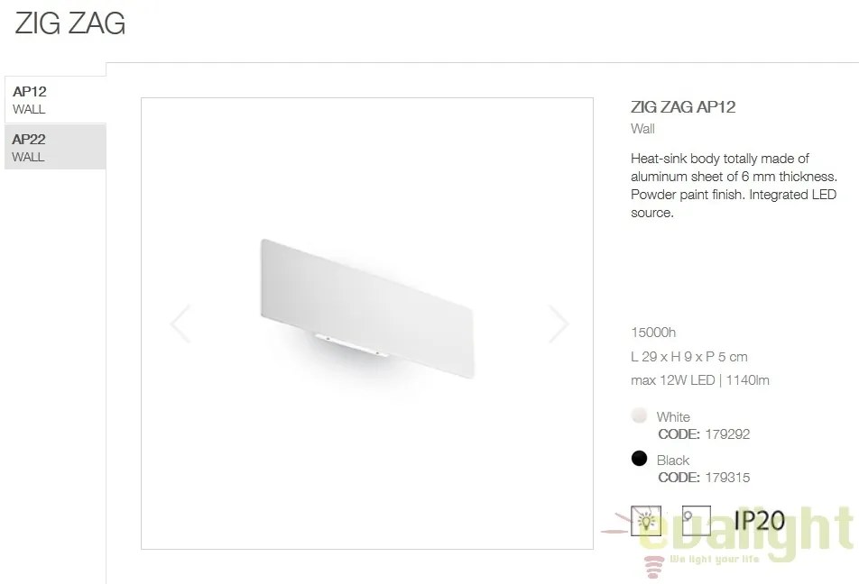 Aplica LED moderna ambientala ZIG ZAG AP D53 NERO 3000K